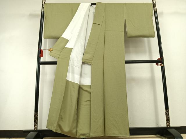 平和屋着物●上質な色無地　霞地紋　苗色　正絹　逸品　AABL3128fy