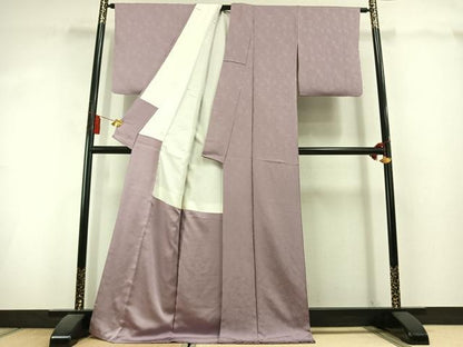 平和屋着物●上質な色無地　南天地紋　梅鼠色　ロング丈　正絹　逸品　AABL3129fy