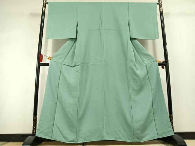 平和屋着物●上質な色無地　裏葉柳色　お召縮緬　正絹　逸品　AABL3130fy