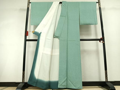 平和屋着物●上質な色無地　裏葉柳色　お召縮緬　正絹　逸品　AABL3130fy