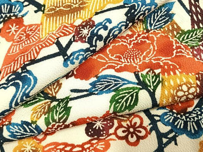 平和屋着物●上質な小紋　型染め　松竹梅　風景文　鬼しぼ縮緬　正絹　逸品　AABL3134fy