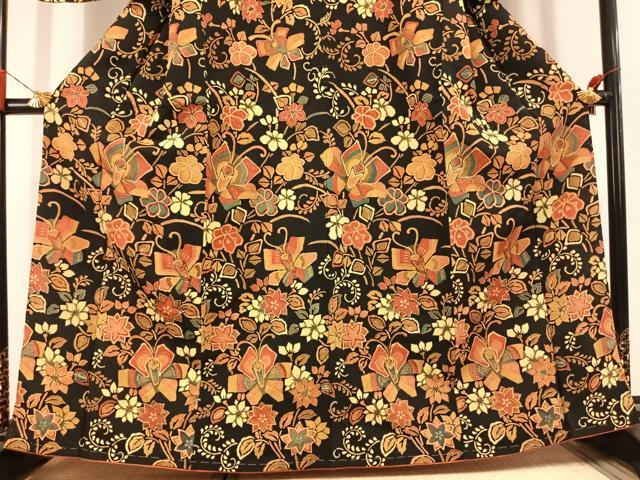 平和屋着物●訪問着　花蝶文　黒地　金彩　鬼しぼ縮緬　正絹　逸品　未使用　AABL3139fy
