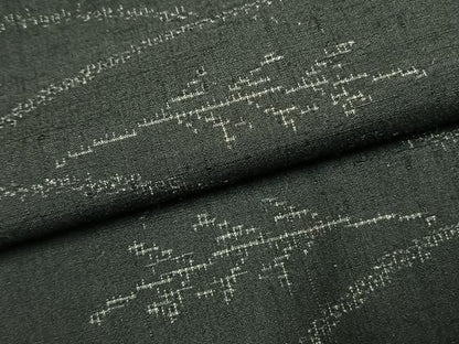 平和屋着物●結城紬　100亀甲　草葉文　黒地　正絹　逸品　AABL3140fy