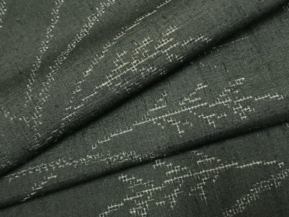 平和屋着物●結城紬　100亀甲　草葉文　黒地　正絹　逸品　AABL3140fy