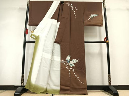 平和屋着物●訪問着　友禅　枝花文　暈し染め　やまと誂製　背抜き仕立て　正絹　逸品　AABL3143fy