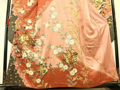 平和屋着物●女優・後藤久美子ブランド　振袖　駒刺繍　花蝶文　暈し染め　金銀彩　正絹　逸品　AABL3144fy