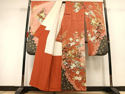 平和屋着物●女優・後藤久美子ブランド　振袖　駒刺繍　花蝶文　暈し染め　金銀彩　正絹　逸品　AABL3144fy