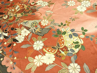 平和屋着物●女優・後藤久美子ブランド　振袖　駒刺繍　花蝶文　暈し染め　金銀彩　正絹　逸品　AABL3144fy