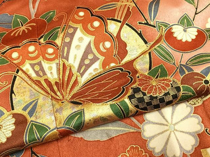 平和屋着物●女優・後藤久美子ブランド　振袖　駒刺繍　花蝶文　暈し染め　金銀彩　正絹　逸品　AABL3144fy