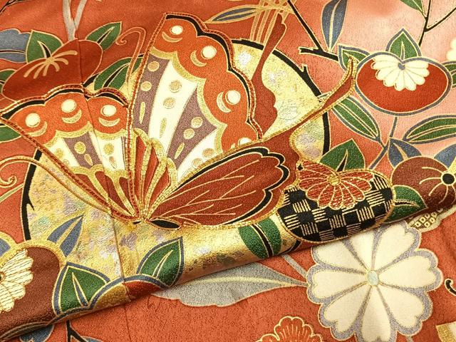 平和屋着物●女優・後藤久美子ブランド　振袖　駒刺繍　花蝶文　暈し染め　金銀彩　正絹　逸品　AABL3144fy