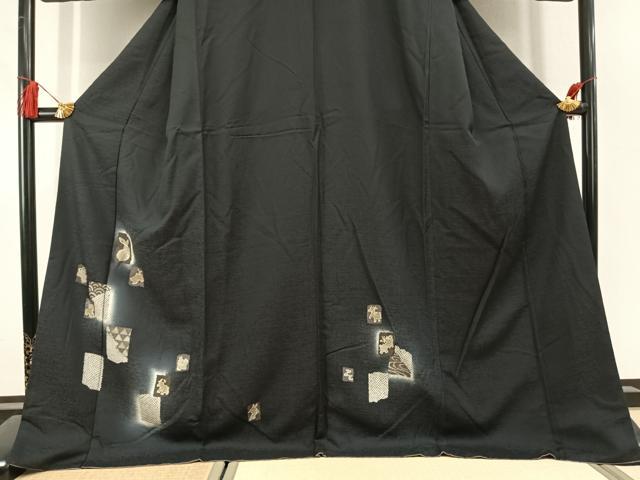 平和屋着物●訪問着　駒刺繍　十二支　暈し染め　黒地　金彩　ロング丈　正絹　逸品　AABL3148fy