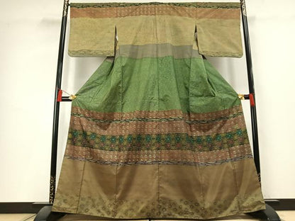 平和屋着物●本場染大島紬　訪問着　ろうけつ染め　横段幾何学文　正絹　逸品　AABL3155fy