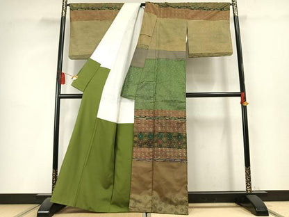 平和屋着物●本場染大島紬　訪問着　ろうけつ染め　横段幾何学文　正絹　逸品　AABL3155fy
