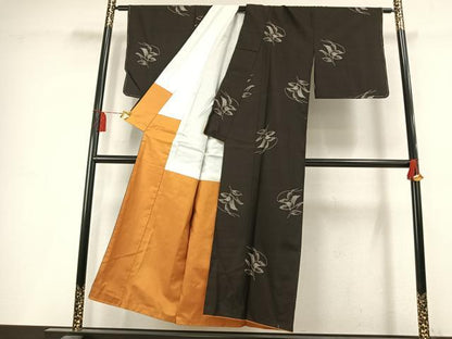 平和屋着物●本場大島紬　9マルキ　地空き　草花文　正絹　逸品　未使用　AABL3156fy