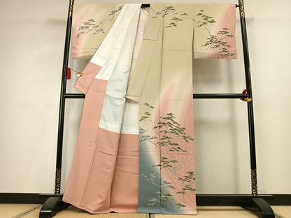 平和屋着物●訪問着　友禅　枝松文　暈し染め　正絹　逸品　AABL3158fy