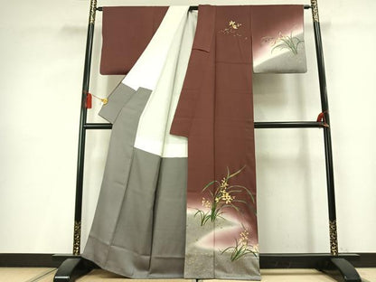 平和屋着物●漆工芸作家　金森一博　訪問着　草花文　暈し染め　金彩　正絹　逸品　AABL3162fy