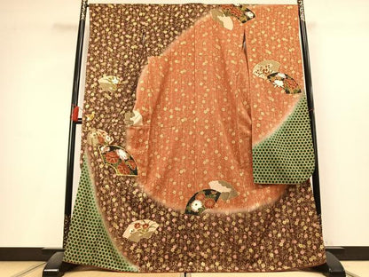 平和屋着物●豪華振袖　駒刺繍　地紙花文　暈し染め　金彩　正絹　逸品　AABL3165fy