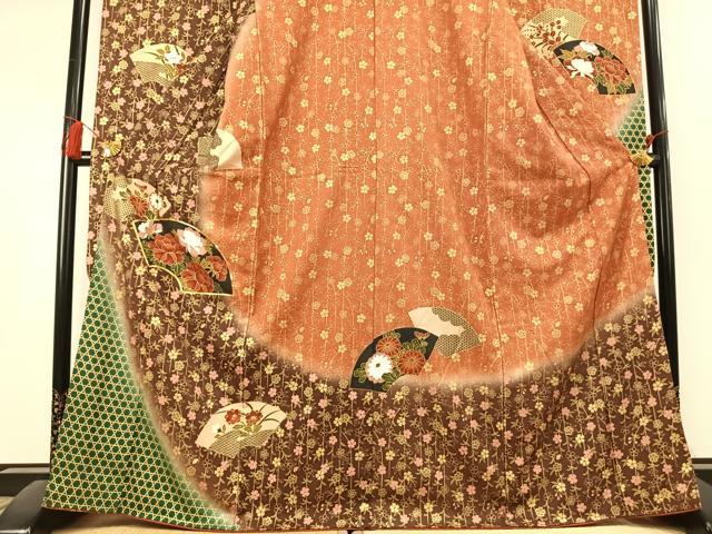 平和屋着物●豪華振袖　駒刺繍　地紙花文　暈し染め　金彩　正絹　逸品　AABL3165fy