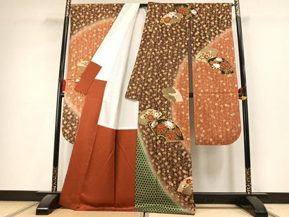 平和屋着物●豪華振袖　駒刺繍　地紙花文　暈し染め　金彩　正絹　逸品　AABL3165fy