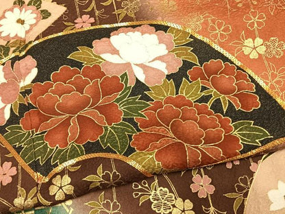 平和屋着物●豪華振袖　駒刺繍　地紙花文　暈し染め　金彩　正絹　逸品　AABL3165fy