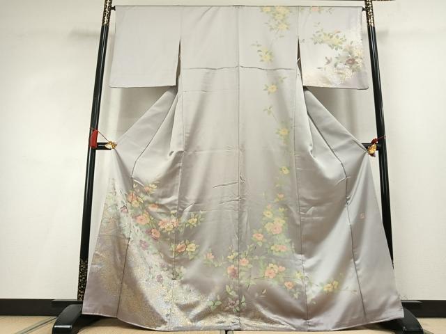 平和屋着物●訪問着　絵無工房　刺繍　枝花文　暈し染め　金銀彩　正絹　逸品　AABL3168fy