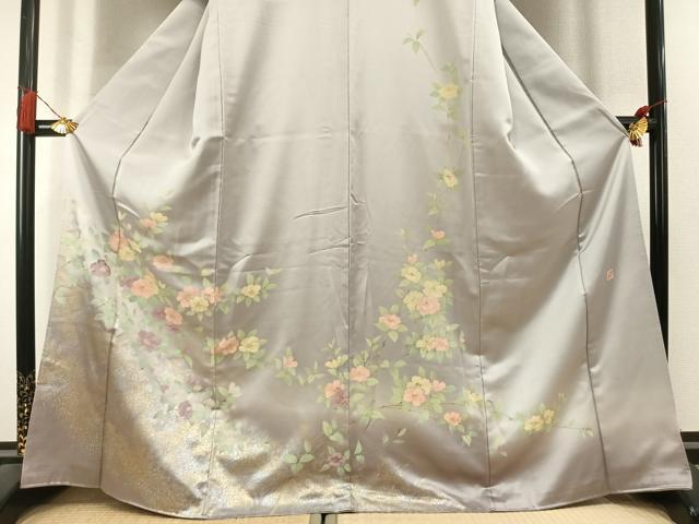 平和屋着物●訪問着　絵無工房　刺繍　枝花文　暈し染め　金銀彩　正絹　逸品　AABL3168fy