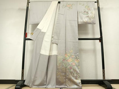 平和屋着物●訪問着　絵無工房　刺繍　枝花文　暈し染め　金銀彩　正絹　逸品　AABL3168fy