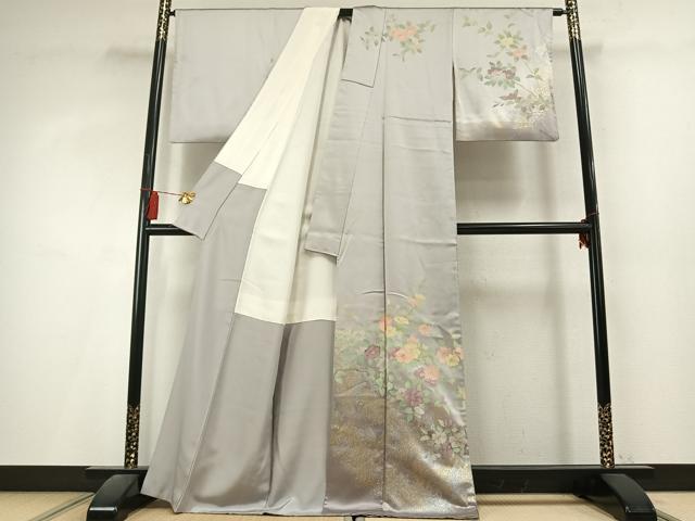 平和屋着物●訪問着　絵無工房　刺繍　枝花文　暈し染め　金銀彩　正絹　逸品　AABL3168fy