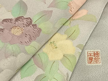 平和屋着物●訪問着　絵無工房　刺繍　枝花文　暈し染め　金銀彩　正絹　逸品　AABL3168fy