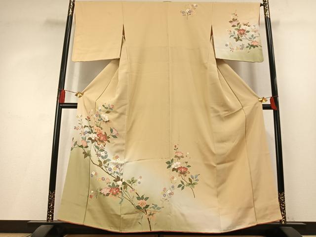 平和屋着物●訪問着　友禅　枝花文　暈し染め　正絹　逸品　AABL3170fy