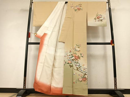 平和屋着物●訪問着　友禅　枝花文　暈し染め　正絹　逸品　AABL3170fy