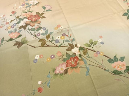 平和屋着物●訪問着　友禅　枝花文　暈し染め　正絹　逸品　AABL3170fy