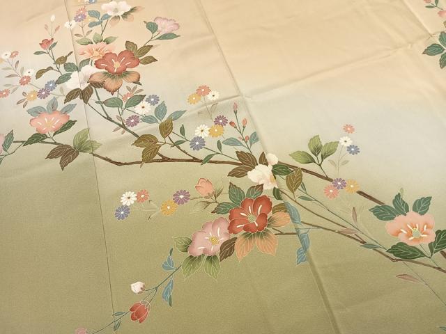 平和屋着物●訪問着　友禅　枝花文　暈し染め　正絹　逸品　AABL3170fy