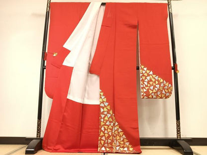 平和屋着物●豪華振袖　幾何学文様　金銀彩　銀通し地　正絹　逸品　AABL3172fy