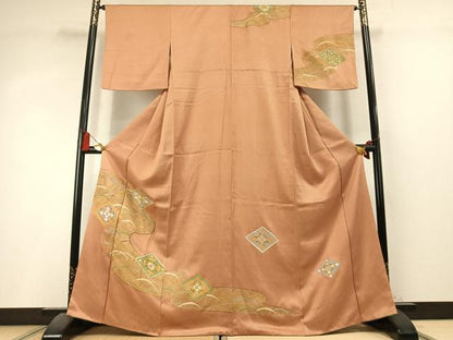 平和屋着物●訪問着　駒刺繍　花菱文　金糸　金彩　正絹　逸品　AABL3175fy
