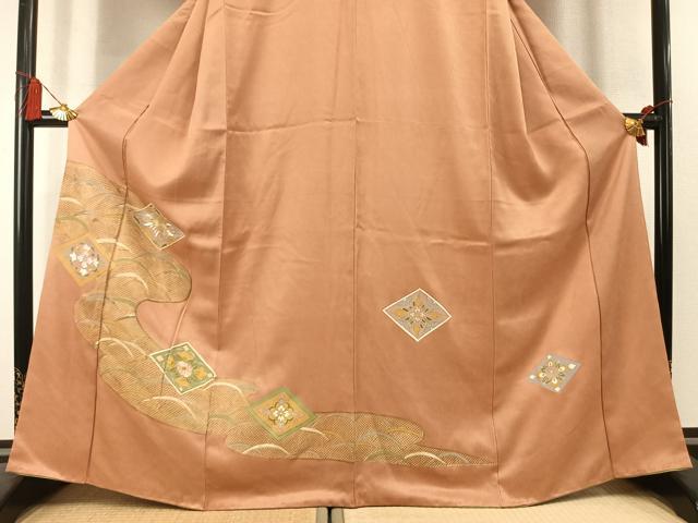 平和屋着物●訪問着　駒刺繍　花菱文　金糸　金彩　正絹　逸品　AABL3175fy