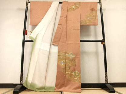平和屋着物●訪問着　駒刺繍　花菱文　金糸　金彩　正絹　逸品　AABL3175fy