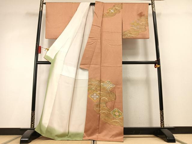 平和屋着物●訪問着　駒刺繍　花菱文　金糸　金彩　正絹　逸品　AABL3175fy