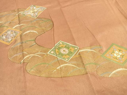 平和屋着物●訪問着　駒刺繍　花菱文　金糸　金彩　正絹　逸品　AABL3175fy