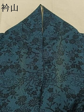 平和屋着物●上質な小紋　藍　型染め　花鳥文　正絹　逸品　AABL3177fy