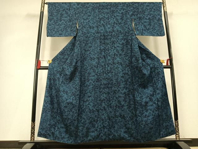 平和屋着物●上質な小紋　藍　型染め　花鳥文　正絹　逸品　AABL3177fy