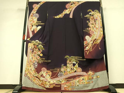 平和屋着物●豪華振袖　熨斗花鳥文　暈し染め　金彩　正絹　逸品　AABL3180fy