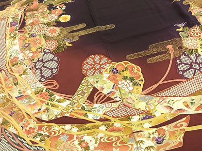 平和屋着物●豪華振袖　熨斗花鳥文　暈し染め　金彩　正絹　逸品　AABL3180fy