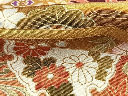 平和屋着物●豪華振袖　熨斗花鳥文　暈し染め　金彩　正絹　逸品　AABL3180fy