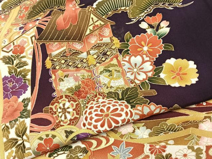 平和屋着物●豪華振袖　熨斗花鳥文　暈し染め　金彩　正絹　逸品　AABL3180fy