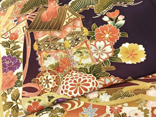 平和屋着物●豪華振袖　熨斗花鳥文　暈し染め　金彩　正絹　逸品　AABL3180fy