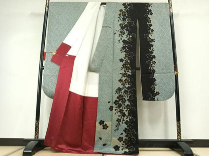 平和屋着物●豪華振袖　総絞り　舞桜文　金彩　正絹　逸品　AABL3182fy
