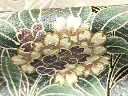 平和屋着物●訪問着　絞り　草花文　暈し染め　黒地　金銀彩　正絹　逸品　AABL3183fy