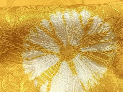 平和屋着物●振袖用長襦袢　無双仕立て　草花地紋　山吹色　やまと誂製　半衿刺繍　正絹　逸品　AABL3184fy