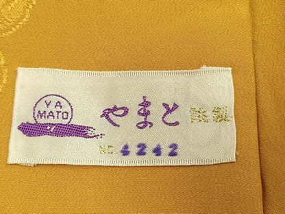 平和屋着物●振袖用長襦袢　無双仕立て　草花地紋　山吹色　やまと誂製　半衿刺繍　正絹　逸品　AABL3184fy